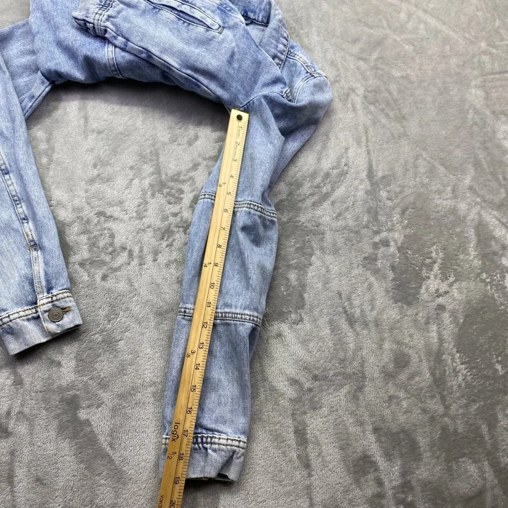 Free‎ People Rumors Denim Jacket Light Wash Distressed Crop Trucker XS Grunge - Picture 5 of 8